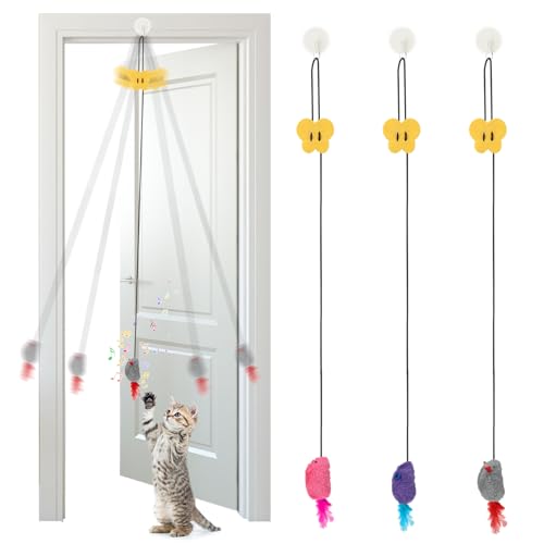 GSrenyu Interaktives Katzenspielzeug für den Innenbereich, für erwachsene Kätzchen, hängendes Katzenspielzeug, quietschendes Geräusch und Federschwanz, Selbstspiel, Jagd, inspiriert Katzen zur Jagd, von GSrenyu