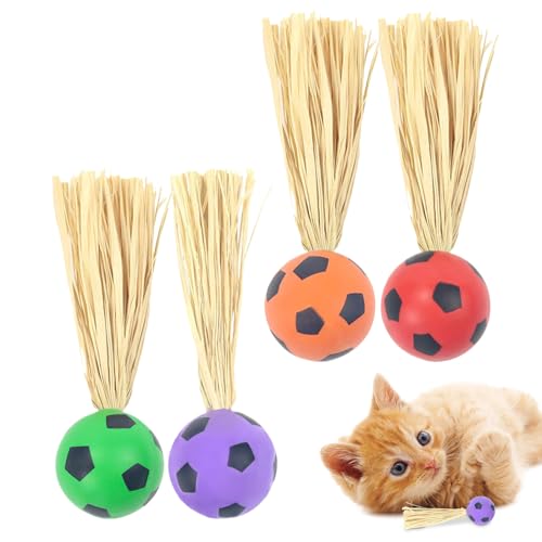 GTFYUDGH Katzenballspielzeug, Katzenwurmspielzeug - 4 Stücke -beachtes interaktive Hüpfbällchen mit Raffia,Leichtes Langeweile-Relief-Kätzchenspiel, Haustierbedarf für Bewegung, Kratzerposten GTFYUDGH Katzenballspielzeug, Katzenwurmspielzeug - 4 Stücke -beachtes interaktive Hüpfbällchen mit Raffia,Leichtes Langeweile-Relief-Kätzchenspiel, Haustierbedarf für Bewegung, Kratzerposten von GTFYUDGH