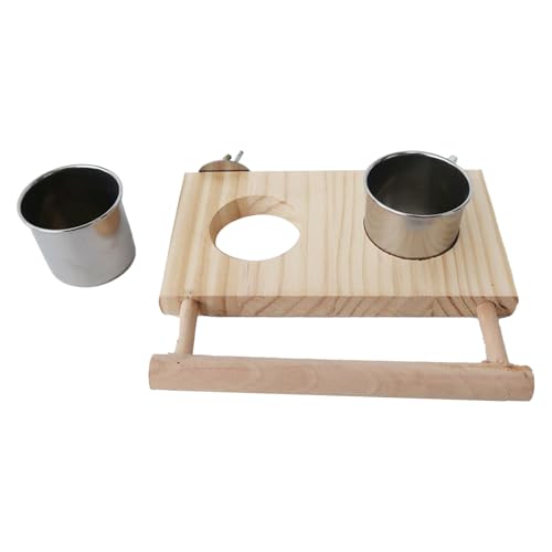 GTFYUDGH Sitzstange,Vogelständer Wasserspender Conure Spielzeug | Holz Zubehör Mit Edelstahl Näpfen Für Wellensittich Nymphensittich Großsittich Ara Fink Unzertrennlich Klein Mittel Füttern Trinken | von GTFYUDGH