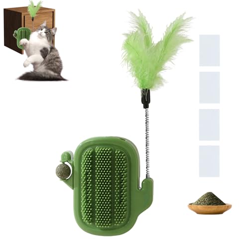 GUAHKUN 3-in-1 Katzenminze Ball Spielzeug Teaser Stick Groomer Bürste Kauspielzeug Für Innenkatzen Mit Sicherer PP-Material Farbstimulierung (B) von GUAHKUN