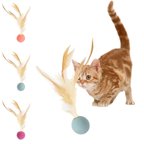 GUAHKUN Interaktives Katzenspielzeug Ball 3er Set Hüpfball Mit Federn Weicher Federball Hohe Elastizität Spielzeug Für Katzen Indoor Und Outdoor Aktivitäten (A) von GUAHKUN
