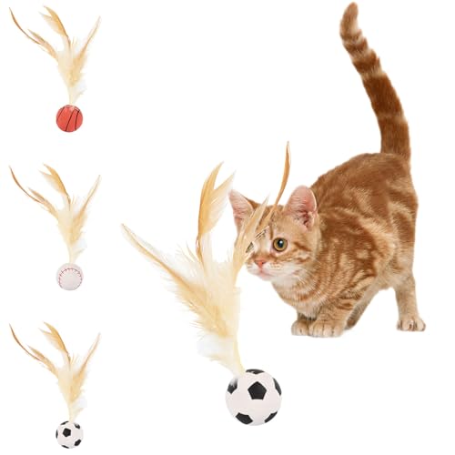 GUAHKUN Interaktives Katzenspielzeug Ball 3er Set Hüpfball Mit Federn Weicher Federball Hohe Elastizität Spielzeug Für Katzen Indoor Und Outdoor Aktivitäten (B) von GUAHKUN