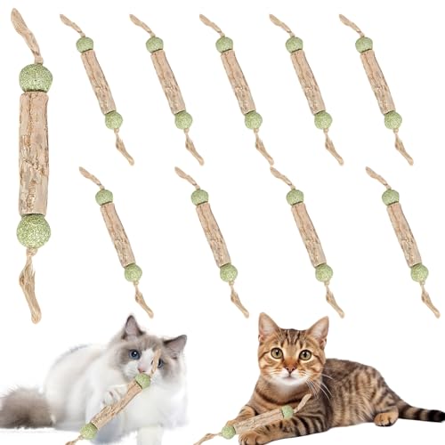 Katzensticks, Katzenminze Sticks, Matatabi Stick Katze, Katzenspielzeug, Katzen Kauhölzer Sticks Mit Katzenminze Balls, Für Katzen Zahnpflege, Natürlich Sicher Katzensticks Kausticks Set (10Stück) von GUAHKUN