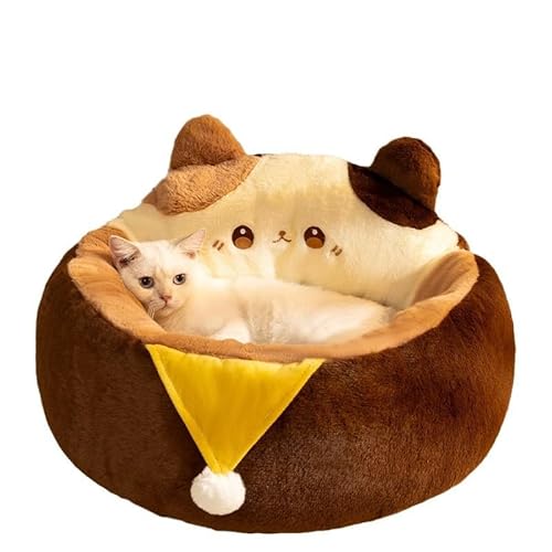 Plüsch-Katzenbett mit abnehmbarem Kissen, weiche flauschige Kätzchenhöhle für Indoor-Katzen, warmes Haustierbett mit Kapuze und rutschfester Unterseite, niedliches Katzenhaus für kleine Hunde von GUAKK