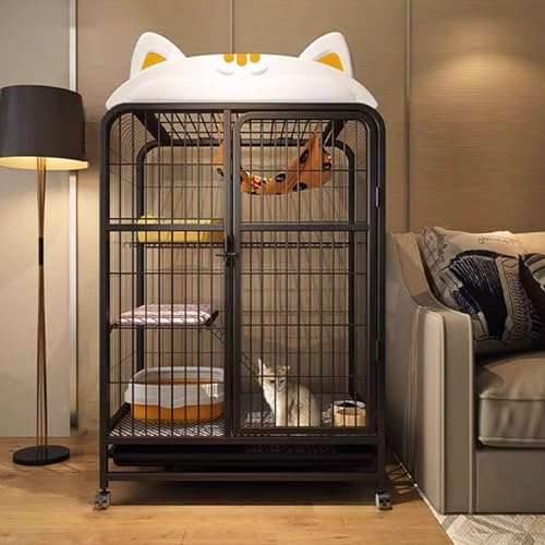 GUAWJRZDP 2/3 Ebenen Katzenkäfig, Großer Katzengehege, Katzenlaufstall for Den Innenbereich, Metall, Beweglich, Großer Raum, Atmungsaktives Eisengitter, Katzenhaus(Nero,Height50.9in) von GUAWJRZDP