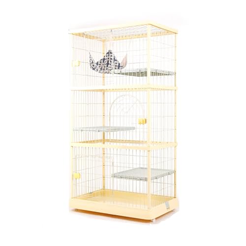 GUAWJRZDP 2/3-stöckiger Katzenkäfig, Katzengehege, Großer Katzenkäfig, Harz, Abnehmbar, Haustierlaufstall, Abschließbare Tür, Kleintierkäfig, Einfach Zu Bedienen(Giallo,3tier) von GUAWJRZDP