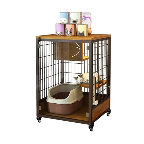 GUAWJRZDP 2/3-stöckiger Katzenkäfig, Katzengehege, Katzenlaufstall for Den Innenbereich, Schiebetür, Mit Rädern, Plattform, Katzenkratzbaum, Katzenhaus(Nero,25.1x23.6x38.5in) von GUAWJRZDP