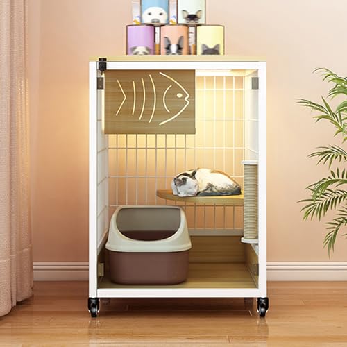 GUAWJRZDP 2/3-stöckiger Katzenkäfig, Katzengehege, Katzenlaufstall for Den Innenbereich, Schiebetür, Mit Rädern, Plattform, Katzenkratzbaum, Katzenhaus(Wit,25.1x23.6x38.5in) von GUAWJRZDP