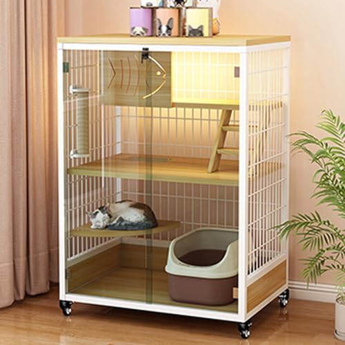 GUAWJRZDP 2/3-stöckiger Katzenkäfig, Katzengehege, Katzenlaufstall for Den Innenbereich, Schiebetür, Mit Rädern, Plattform, Katzenkratzbaum, Katzenhaus(Wit,35.4x23.6x52.4in) von GUAWJRZDP