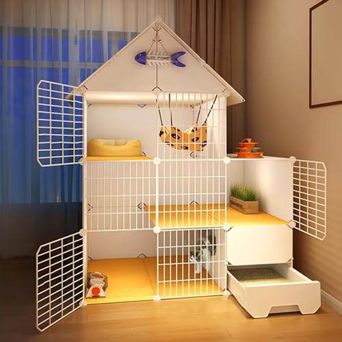 GUAWJRZDP 2/3-stöckiger Katzenlaufstall, Katzenkäfig Abnehmbar, Große Katzengehege, mit Katzentoilette, Atmungsaktiv, Haustierlaufstall, Katzenkäfig Innen, Weiß(43.7x19.3x55.9in) von GUAWJRZDP