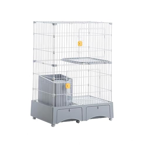 GUAWJRZDP 2/3-stöckiges Katzengehege, Katzenlaufstall, Katzenkäfig for Den Innenbereich, Katzenlaufstall, Mit Katzentoilette, Mit Schublade, Abnehmbar, Katzenhaus(Gray,High112cm/44.1in) von GUAWJRZDP