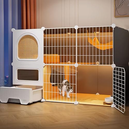 GUAWJRZDP 2/3-stöckiges Katzenkäfig, DIY-Katzenlaufstall, Katzengehege for Den Innenbereich, Mit Katzentoilette, Atmungsaktivem Rattan, Netztür, Katzenhaus, for 1-3 Katzen(43.7x15.4x28.7in) von GUAWJRZDP
