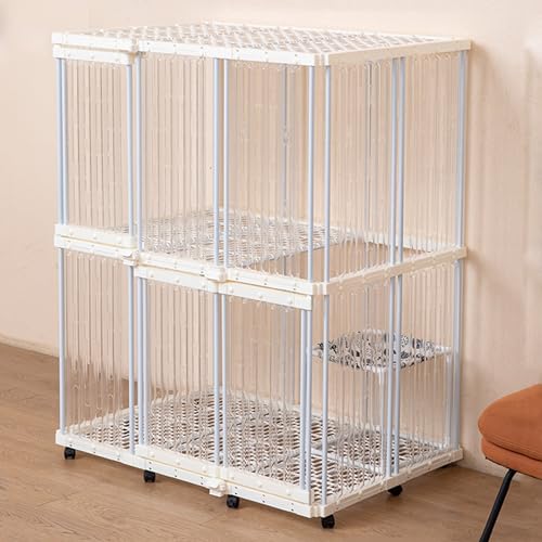 GUAWJRZDP 2-stöckiger Katzenkäfig, Katzengehege, Katzenhaus, Acryl, Großer Raum, Design Mit Mehreren Türen, Mit Universalrädern, Sicher Und Stabil, Weiß, Für Zuhause(35.4x23.6x47.2in) von GUAWJRZDP