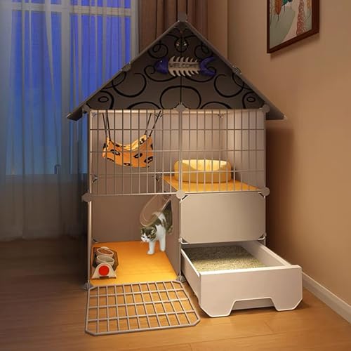 GUAWJRZDP 2-stöckiges Katzenkäfig, Katzengehege, DIY-Katzenlaufstall, Mit Katzentoilette, Eisengitter, Harz, Abnehmbarer, Katzenhaus, for Kätzchen Und Kleine Tiere(Gray,29.5x15.4x42.9in) von GUAWJRZDP
