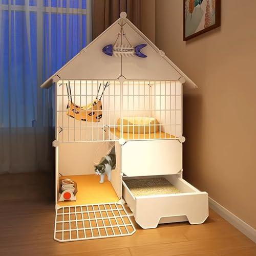 GUAWJRZDP 2-stöckiges Katzenkäfig, Katzengehege, DIY-Katzenlaufstall, Mit Katzentoilette, Eisengitter, Harz, Abnehmbarer, Katzenhaus, for Kätzchen Und Kleine Tiere(Wit,29.5x15.4x42.9in) von GUAWJRZDP
