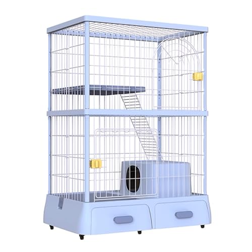 GUAWJRZDP 2-stöckiges Katzenkäfig, Katzengehege, Großer Katzenkäfig, Katzenlaufstall, Abnehmbar, mit Katzentoilette, mit 2 Schubladen, for Kleine Haustiere(Blauw) von GUAWJRZDP
