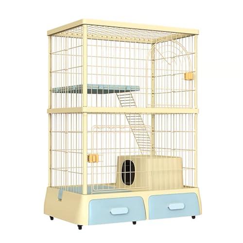 GUAWJRZDP 2-stöckiges Katzenkäfig, Katzengehege, Großer Katzenkäfig, Katzenlaufstall, Abnehmbar, mit Katzentoilette, mit 2 Schubladen, for Kleine Haustiere(Giallo) von GUAWJRZDP