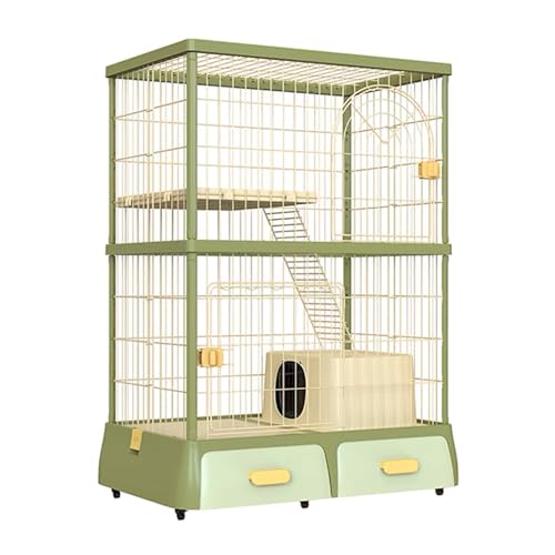 GUAWJRZDP 2-stöckiges Katzenkäfig, Katzengehege, Großer Katzenkäfig, Katzenlaufstall, Abnehmbar, mit Katzentoilette, mit 2 Schubladen, for Kleine Haustiere(Green) von GUAWJRZDP