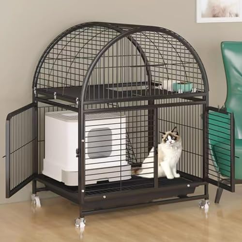 GUAWJRZDP 3-stöckiger Katzenkäfig, Katzengehege, Katzenhaus, Aus Metalldr, Kuppeldesign, Kräftiger Rahmen, Schiebetür Oben, Abschließbare Tür, for Kleine Haustiere(Nero,High38.2in) von GUAWJRZDP