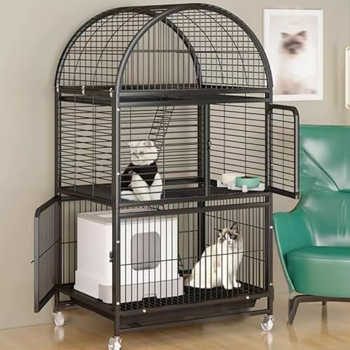 GUAWJRZDP 3-stöckiger Katzenkäfig, Katzengehege, Katzenhaus, Aus Metalldr, Kuppeldesign, Kräftiger Rahmen, Schiebetür Oben, Abschließbare Tür, for Kleine Haustiere(Nero,High57.1in) von GUAWJRZDP