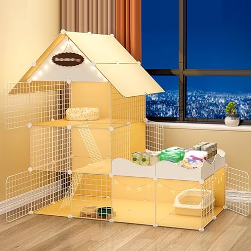 GUAWJRZDP 3-stöckiger Katzenkäfig, Katzenlaufstall, Katzengehege, Mit Stauraum, Transparent, Eisengeflecht, Harz, DIY Kleintierkäfig, Katzenhaus, 57,9x29,5x57,5 Zoll(Giallo) von GUAWJRZDP