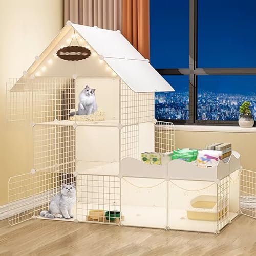 GUAWJRZDP 3-stöckiger Katzenkäfig, Katzenlaufstall, Katzengehege, Mit Stauraum, Transparent, Eisengeflecht, Harz, DIY Kleintierkäfig, Katzenhaus, 57,9x29,5x57,5 Zoll(Wit) von GUAWJRZDP