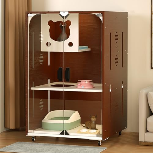 GUAWJRZDP 3-stöckiger Katzenlaufstall, Katzenkäfig, Katzengehege, Eisenplatte, Hochtransparent, Mit Universalrädern, Haustierkäfig, 23,6 X 23,6 X 38,2 Zoll(Reddish-brown) von GUAWJRZDP