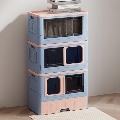 GUAWJRZDP 3-stöckiges Katzengehege, DIY-Katzenlaufstall, Katzengehege, Faltbar, Aufbewahrung, mit Katzentoilette, Freie Kombination, for 1-2 Katzen(Blue+Pink,Small) von GUAWJRZDP