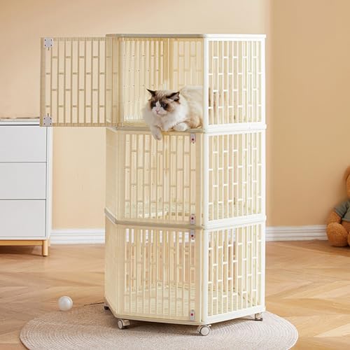 GUAWJRZDP 4-stöckiger Katzenkäfig, Katzengehege, Katzenlaufstall for Den Innenbereich, Atmungsaktivität, mit Schloss, Universalrad, Gebrochenes Weiß, for 1-3 Katzen(3 Layers) von GUAWJRZDP