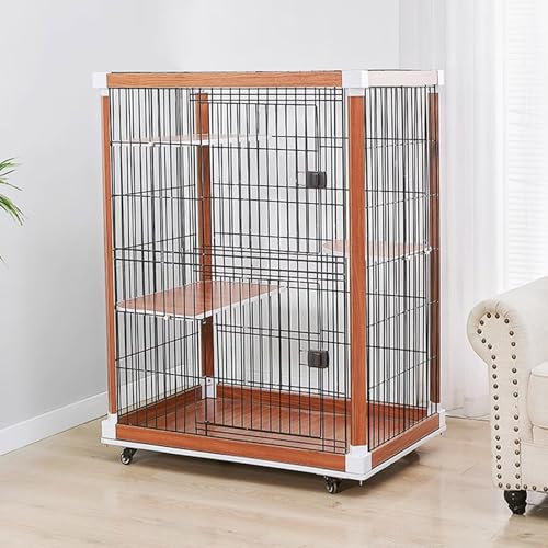 GUAWJRZDP 4-stöckiger Katzenlaufstall, Großer Katzenkäfig, Katzengehege, Holzrahmen, Eisengitter, Mit Universalrädern, Laufstall for Haustiere, 39,3 X 27,5 X 47,2 Zoll(Walnut) von GUAWJRZDP