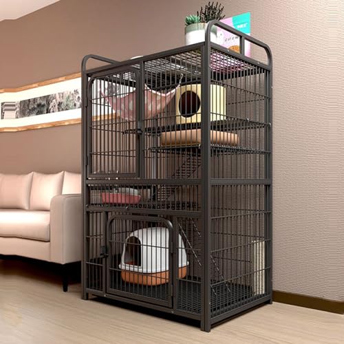 GUAWJRZDP Großer Katzenkäfig, 3/4-stöckiger Katzenlaufstall, Katzengehege, 3 Türen, Mit Oberem Stauraum, Haustierlaufstall, Mit Schloss, for 1-2 Katzen(Nero,High55.1in) von GUAWJRZDP