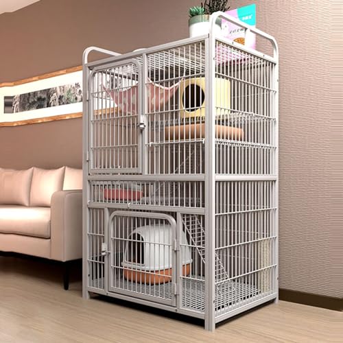 GUAWJRZDP Großer Katzenkäfig, 3/4-stöckiger Katzenlaufstall, Katzengehege, 3 Türen, Mit Oberem Stauraum, Haustierlaufstall, Mit Schloss, for 1-2 Katzen(Wit,High55.1in) von GUAWJRZDP