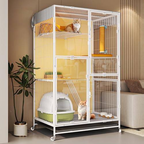 GUAWJRZDP Großer Katzenkäfig, Katzengehege, DIY-Katzenlaufstall, Katzenhaus, Solide Und Stark, Transparent, Weiß, Kleintierkäfig, for Indoor-Kätzchen(4 layers) von GUAWJRZDP