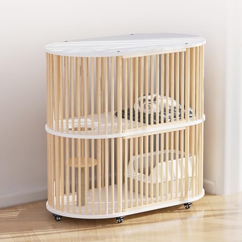GUAWJRZDP Großer Katzenkäfig, Katzengehege, Katzenhaus, Holz, Doppeltüren, mit Rollen, mit Sisal-Sprungbrett, Atmungsaktiv, for Kätzchen, Kleintiere(Wood+White,2 Layers) von GUAWJRZDP