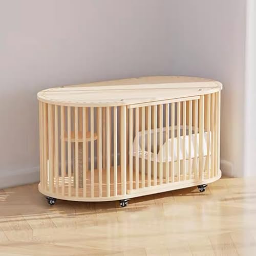 GUAWJRZDP Großer Katzenkäfig, Katzengehege, Katzenhaus, Holz, Doppeltüren, mit Rollen, mit Sisal-Sprungbrett, Atmungsaktiv, for Kätzchen, Kleintiere(Wood Color,1 Layer) von GUAWJRZDP