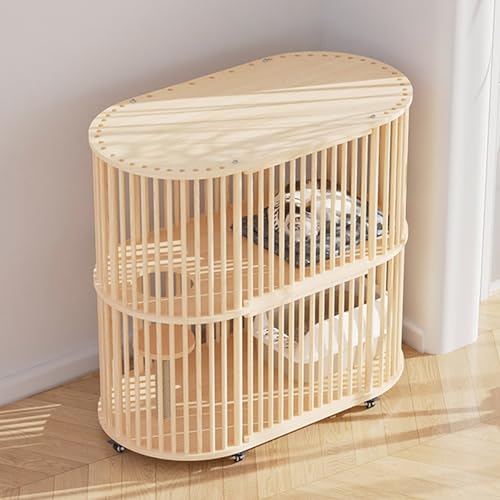 GUAWJRZDP Großer Katzenkäfig, Katzengehege, Katzenhaus, Holz, Doppeltüren, mit Rollen, mit Sisal-Sprungbrett, Atmungsaktiv, for Kätzchen, Kleintiere(Wood Color,2 Layers) von GUAWJRZDP