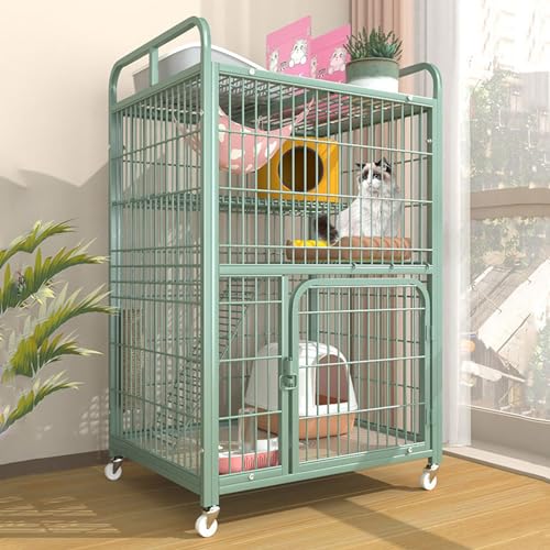 GUAWJRZDP Großer Katzenkäfig, Katzengehege, Katzenhaus, Oberer Stauraum, 2 Türen, Mehrstufiger, mit 4 Rädern, for Kätzchen Und Kleintiere, Grün(Size:27.6x21.7x44.1in) von GUAWJRZDP