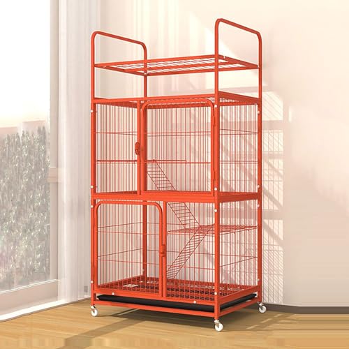 GUAWJRZDP Katzengehege, Großer Katzenkäfig, Katzenlaufstall Innen, Abnehmbar, 2 Türen, Mit Doppelschichtigem Stauraum, Metall-Haustierlaufstall, for 1-2 Katzen, Orange(24x17.3x47.2in) von GUAWJRZDP