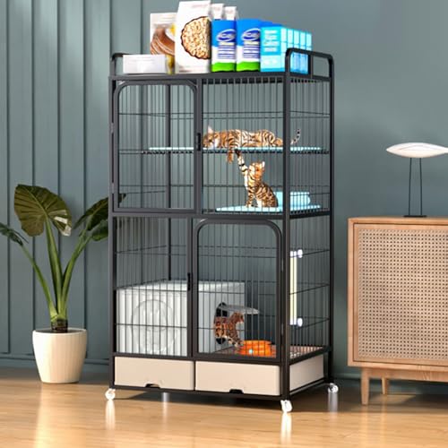 GUAWJRZDP Katzengehege, Großer Katzenkäfig, Katzenlaufstall for Den Innenbereich, Mit Katzentoilette, Schubladenaufbewahrung, Hohem Zaun, Abnehmbar, Haustierlaufstall(Nero,High129cm/50.7in) von GUAWJRZDP
