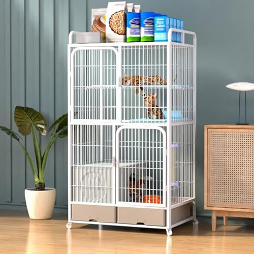 GUAWJRZDP Katzengehege, Großer Katzenkäfig, Katzenlaufstall for Den Innenbereich, Mit Katzentoilette, Schubladenaufbewahrung, Hohem Zaun, Abnehmbar, Haustierlaufstall(Wit,High156cm/61.4in) von GUAWJRZDP