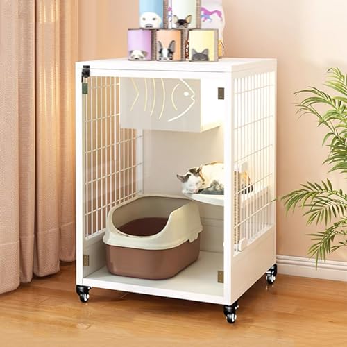 GUAWJRZDP Katzengehege, Katzenkäfig Indoor, Katzenlaufstall, Schiebetür, Atmungsaktiv, Metallrahmen, Mit Plattformleiter, Katzenhaus, for 1-2 Katzen(Wit,25.1x23.6x38.5in) von GUAWJRZDP