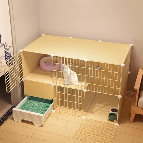 GUAWJRZDP Katzengehege, Katzenkäfig Mit Katzentoilette, DIY-Katzenlaufstall, Katzenhaus for Den Innenbereich, Abnehmbarer Haustierkäfig, Gelb(43.7x15.3x29.5in) von GUAWJRZDP