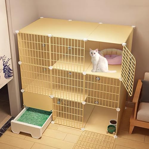 GUAWJRZDP Katzengehege, Katzenkäfig Mit Katzentoilette, DIY-Katzenlaufstall, Katzenhaus for Den Innenbereich, Abnehmbarer Haustierkäfig, Gelb(43.7x15.3x42.9in) von GUAWJRZDP