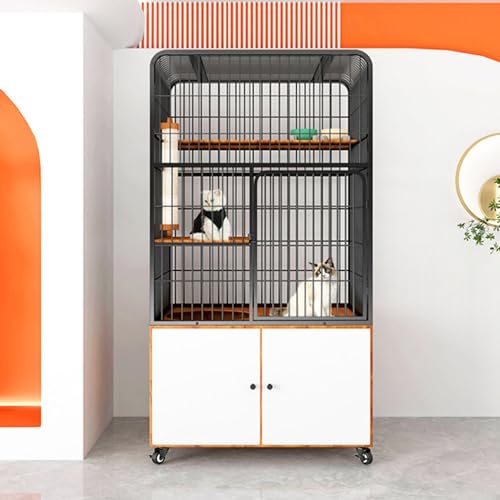 GUAWJRZDP Katzengehege, Katzenkäfig for Den Innenbereich, Großer Katzenlaufstall, Holzplattform, Mit Stauraum, Katzenhaus, 31,5 X 23,6 X 61 Zoll(Nero) von GUAWJRZDP