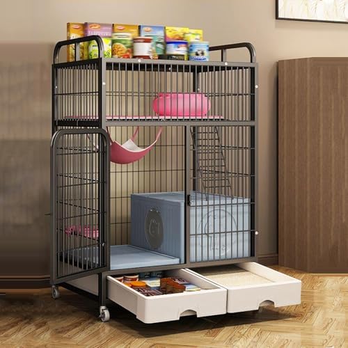 GUAWJRZDP Katzengehege, Katzenkäfig for Den Innenbereich, Katzenkäfig, Mit Katzentoilette, Stauraum, Rädern, Katzenhaus Aus Metall, for 1-2 Katzen, 32,6 X 23,2 X 49,6 Zoll(Nero) von GUAWJRZDP