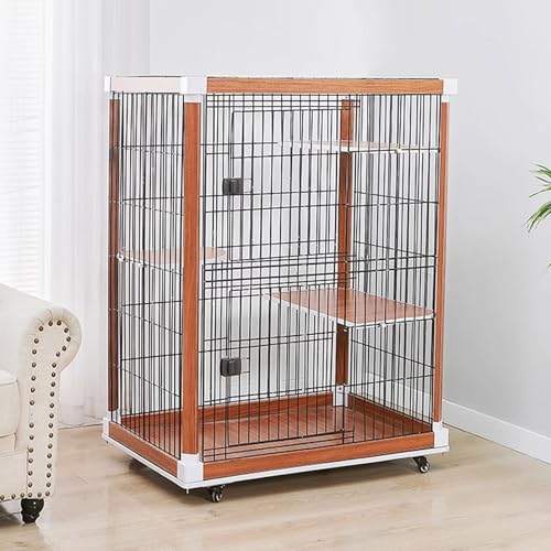 GUAWJRZDP Katzengehege, Katzenkäfig for Den Innenbereich, Katzenlaufstall, Holz, Mit 2 Türen, Auf Rädern, Katzenhaus, Walnussfarbe, for 1-2 Katzen(28.7x22.8x38.5in) von GUAWJRZDP