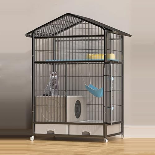 GUAWJRZDP Katzenkäfig, 3-stöckiger Katzenlaufstall, Katzengehege, Mit Katzentoilette, Mit Aufbewahrungsschublade, Mit Universalrädern, 82,9 X 59,4 X 135,6 cm(Nero) von GUAWJRZDP