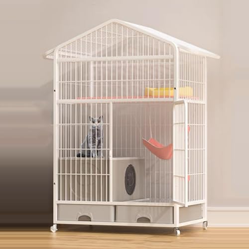GUAWJRZDP Katzenkäfig, 3-stöckiger Katzenlaufstall, Katzengehege, Mit Katzentoilette, Mit Aufbewahrungsschublade, Mit Universalrädern, 82,9 X 59,4 X 135,6 cm(Wit) von GUAWJRZDP