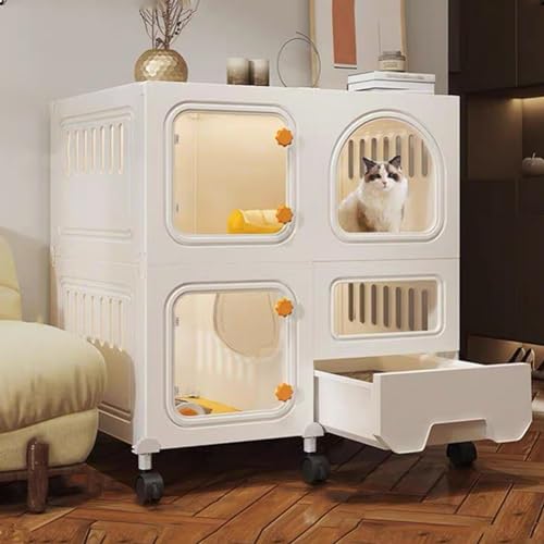 GUAWJRZDP Katzenkäfig, DIY-Katzenlaufstall, Katzengehege, Transparenter, Mit Katzentoilette, Viel Platz, Mit Rädern, Katzenhaus, for Indoor-Kätzchen, Weiß(28x18.3x29.5in) von GUAWJRZDP