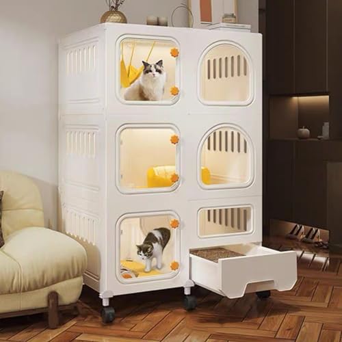 GUAWJRZDP Katzenkäfig, DIY-Katzenlaufstall, Katzengehege, Transparenter, Mit Katzentoilette, Viel Platz, Mit Rädern, Katzenhaus, for Indoor-Kätzchen, Weiß(28x18.3x43.3in) von GUAWJRZDP